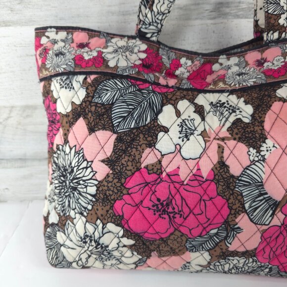 VERA BRADLEY FLORAL PINK WHITE BROWN LARGE TOTE BAG MAGNETIC CLOSURE LIGHTWEIGHT - Picture 3 of 16